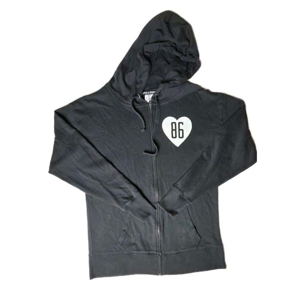 Victoria's Secret Pink Sweatshirt Women's XS Black Hooded Full Zip Back Graphic